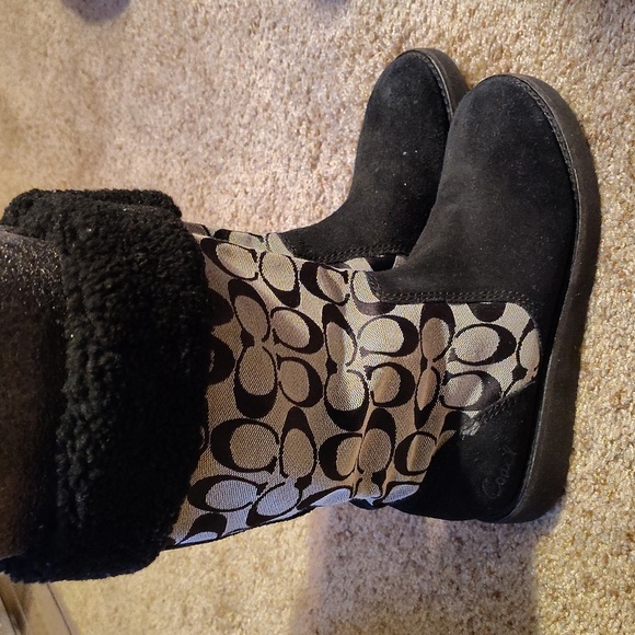 Coach Kally Logo Patterned Blk/Gray Boots Sz 8.5 - Picture 4 of 7